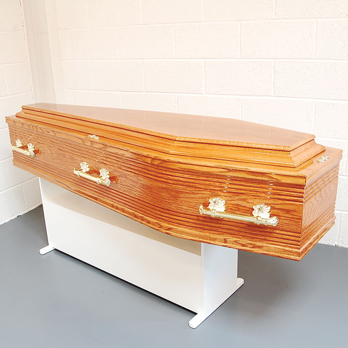 Beaded Side Golden Oak Coffin